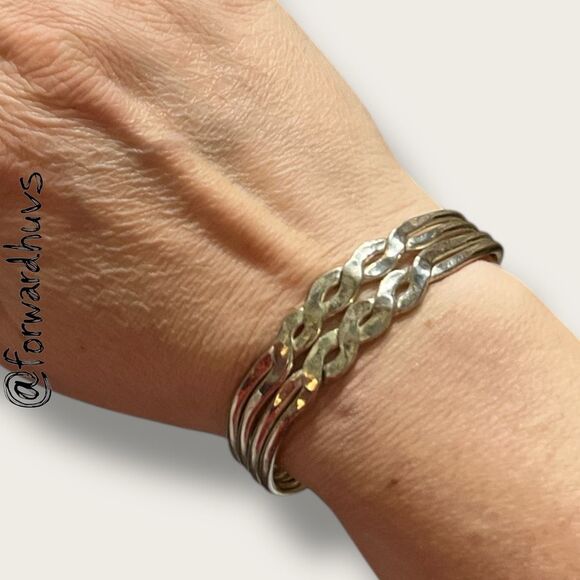 Sterling Silver Braided Cuff Bracelet – 925 – Mexico – 3-Band Artisan Design - Picture 1 of 7